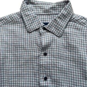 David Donahue Shirt Mens XL 17.5 Long Sleeve Fusion Linen Viscose Blue Purple